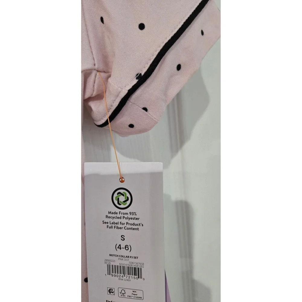 Joyspun Pajama Set Womens Small S 4-6 Pink NWT Polka Dot Notch Collar Capri 2PC